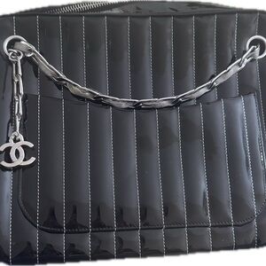 CHANEL Black Mademoiselle Patent Leather two way bag